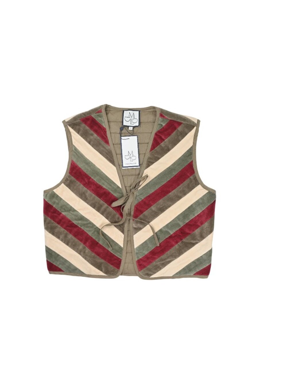 Maria de la Orden Vera Vest Velvet Stripes Bow Front in Green